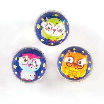 Pelotas de Goma con Purpurina e Imágenes de Búhos Pequeños Juguetes Perfectos