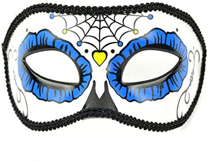 Mask-It 48013 Mask-It (Mau63) Mask-It Black & Blue Day of The Dead Half Mask 7.5x3.5, 1Pc