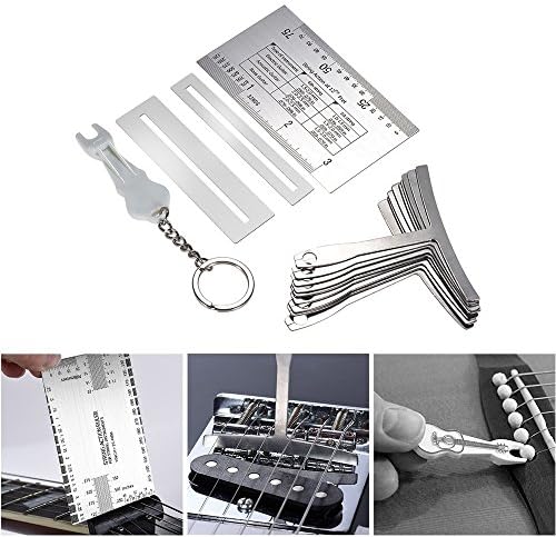 HeavenSense 13pcs Luthier Guitar Bass Tools Set Pin Puller Keychain Double Sided Gauge Ruler 9 Stainless Steel Understring Radius Gauges 2 Protector Guards