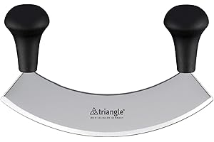 triangle Germany Mezzaluna Knife, 9 Inch Rust-Free Tempered Stainless Steel Curved Blade, Professional-Grade Design with Ergo