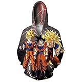 DXdesign Unisex Teenagers Dragon Ball Z Zip-Up Fashion Style Hoodies Creative Printed 3D Sweatshirt Cosplay Coat (Black, X-Large)