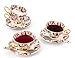 Porcelain Tea Cup and Saucer Set Coffee Cup with Saucer and Spoon 8 oz Set of 4 (Rose & Strawberry)