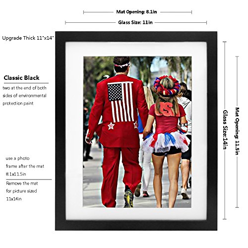 Picture Frame 11x14 Black, Wood Photo Frame 4-side Painted with Mat,Table Top &amp; Wall Mounting Available - Hanging Hardware Included