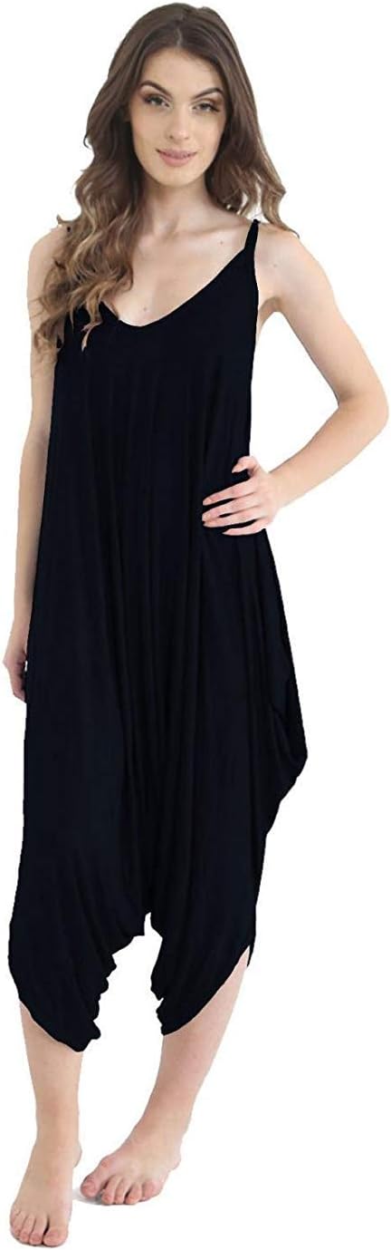 ZEE FASHIONNew Ladies Cami Lagenlook Romper Loose Harem Jumpsuit Playsuit Dress Plus Size Black