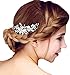Women's Flowers Pearls Rhinestones Bridal Wedding Hairpiece with Comb,White