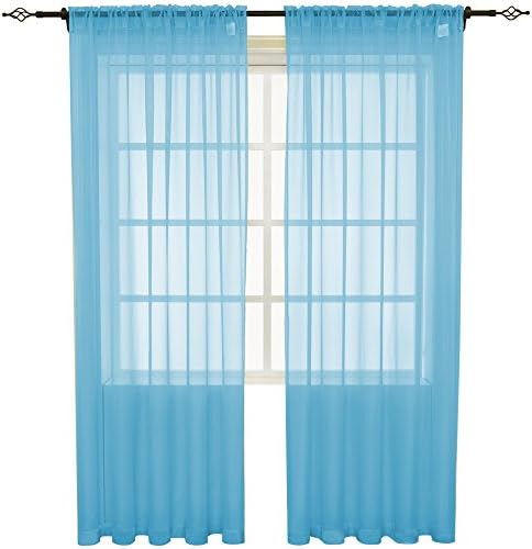 HOLKING Sheer Window Cutains for Bedroom-Rod Pocket Sheer Curtains 95 inch for Living Room, 2 Panels Blue Sheer Voile Curtains Each is 52 inch Width by 95 inch Length