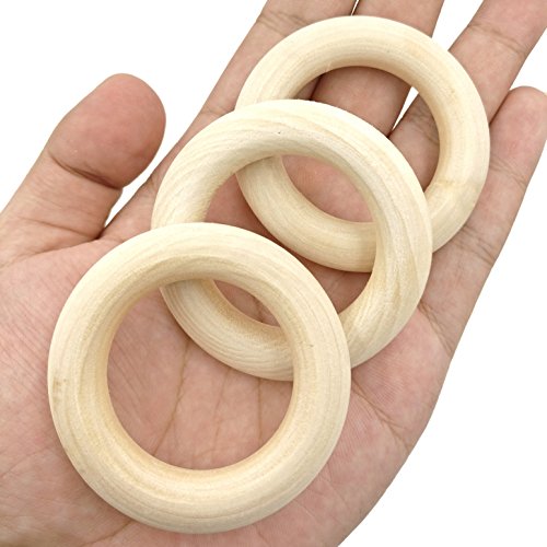 R.FLOWER 55 PCS 2.2" Natural Wood Rings Circles Wooden Rings for Craft DIY Pendant Connectors Jewelry Making - Thumbnail 3