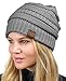 C.C Unisex Chunky Soft Stretch Cable Knit Warm Fuzzy Lined Skully Beanie, Light Melange Gray