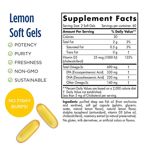 ایگرد | قیمت و خرید Nordic Naturals Omega-3D, Lemon Flavor - 690 mg Omega-3  + 1000 IU Vitamin D3-120 Soft Gels - Fish Oil - EPA \u0026 DHA - Immune Support,  Brain