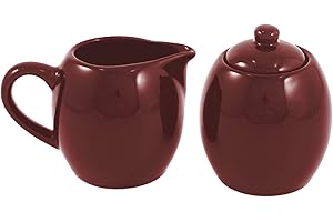 METROPOLITAN TEA Burgundy Ceramic Creamer and Sugar Service Set with Lid