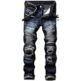 RXXKKK Men's Classic Zipper Biker Regular Fit Flex Jean