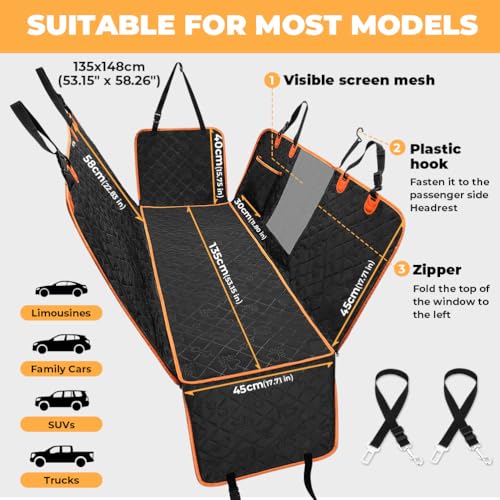 KYG Dog Car Cover with Additional Removable Cover Covers Car Seats for Dogs, Waterproof and Resistant Back Seat Protector with Mesh Window, Easy to Clean, Scratch Resistant