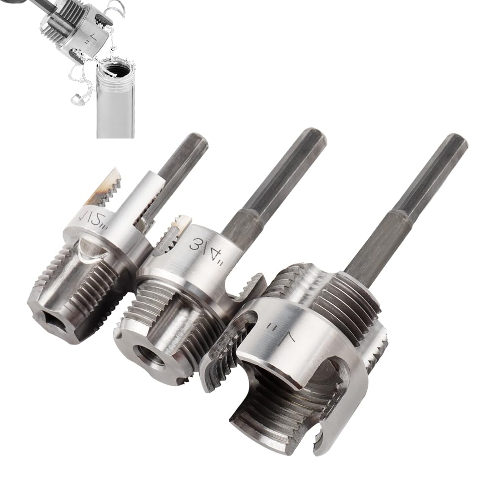 Photo 1 of  Integrated Internal & External Pipe Threading Tool, Bestgle Dual-Function Pipe Thread Cutting Tool for 1/2" & 3/4"& 1" PVC/Plastic Pipes, Electric Drill Compatible Pipe Threader Kit