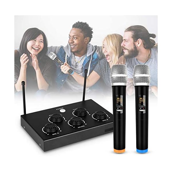 Rybozen Tragbares Karaoke-Mikrofon-Mischsystem-Set mit Dual-UHF-Mikrofon, 3,5 mm AUX/optisch/Koaxial im Gesangsempfänger… – Bild 7
