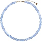 Mikovivi Natural Stone Bead Necklace for Women, Blue Beaded Necklaces Bohemian Beach Jewelry Stylish & Adjustable Natural Stone Bead Decoration for Mother Wife Women