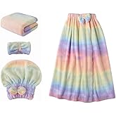 YMSHOPE Women's Rainbow-Style Stretch Towel Set Soft, Comfortable, Sweat-Absorbent, and Quick-Drying Adorable Stretch Towels, Perfect for The Bathroom or Pool (with Hooded Cap).