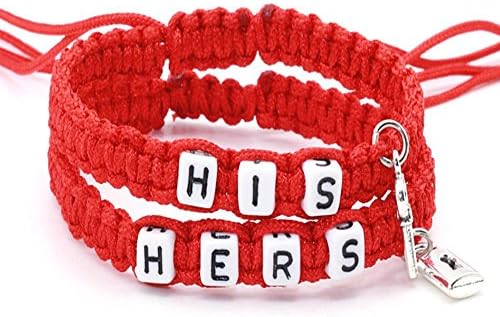 Shlonger Couple Bracelet Handmade Key and Lock Braided Bracelet His and Hers for Lover Letter Rope 2PCS Red