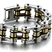 COOLSTEELANDBEYOND Heavy and Study Mens Fancy Bike Chain Bracelet Stainless Steel Silver Gold Black Tri-tone High Polished