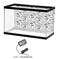 Fish Tank Backdrop Static, Black and White, Punk Teenage Pattern Cassette Keyboard Ghost Heart and Boombox Doodle, Black White, 35"x19.5" PVC Decoration Paper Cling Decals Sticker 9150cm