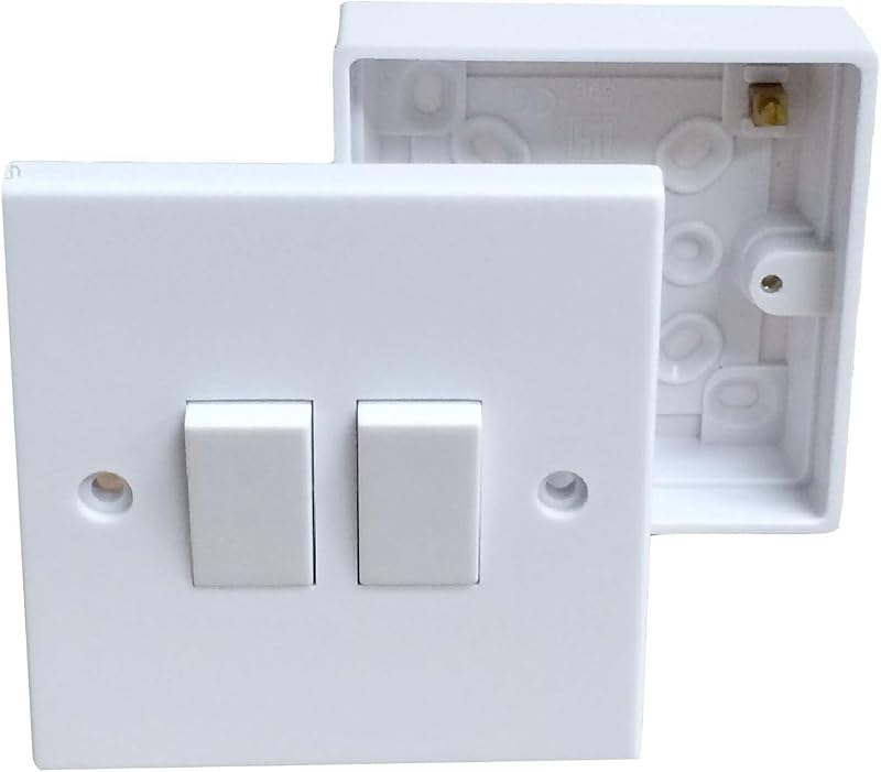 RED/GREY 2 Gang 2 Way Light Switch Pattress Back Box Internal Matt White