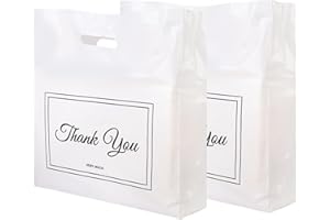 Belinlen 100Pcs 16x18 Inch Thank You Bags for Small Business Plastic Retail Shopping Bags for Stores, Boutique, Party, Gift, Clothes Reusable Plastic Thank You Bag (White, 2.36mil Thickness)