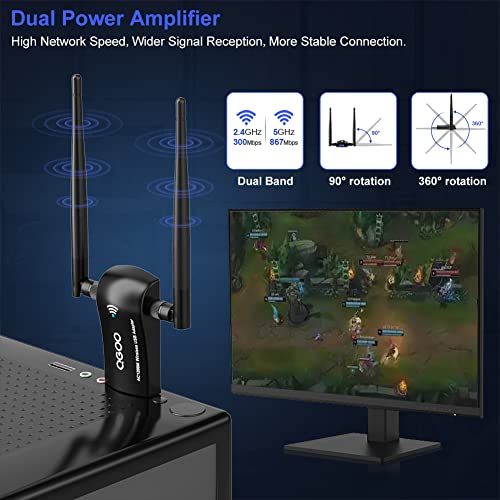 Wireless USB WiFi Adapter for PC, QGOO WiFi Adapter USB 3.0 AC1200 High