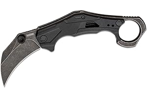 Kershaw Outlier, Tactical Karambit Style Folding Pocket Knife with Assisted Opening, Reverse Grip, Blackwash Finish on Black Handle, Liner Lock, 2.6 inch Blade with Deep Carry Pocketclip
