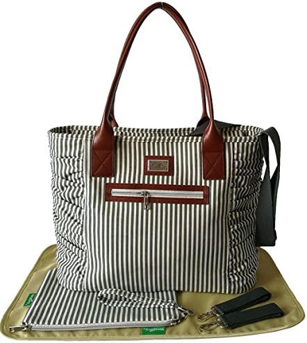 Hipster Twists Mom Tote Set of 5pcs by VAYCARRY- incl Parent Pouch,Changing Pad,etc - Versatile - Premium Canvas w/Leather Trimming