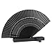 Kmax Silk Folding Fan,Japanese Vintage Retro Style Handmade Silk Black with a Fabric Sleeve and Tassels for Home Decoration Dancing Easter Gift