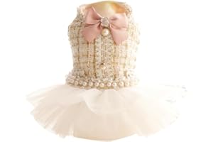 AZA Dog Princess Dresses for Small Dogs Lolita Clothes Lace Tweed Costume Pet Girl Cute Coat Outfits Fall Costumes (S,White)