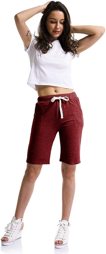 OCHENTA Women's Soft Knit Elastic Waist Jersey Shorts with Drawstring Wine Red UK 18 - Tag 4XL - Image 4