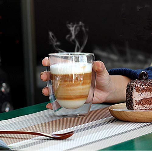 Glass coffee mugs, Double Wall Glass Coffee Tea Latte Cups with Bamboo Lid Perfect for Cappuccino, Latte, Macchiato, Tea, Juice, Milk, Iced Beverages (350ML/12OZ)