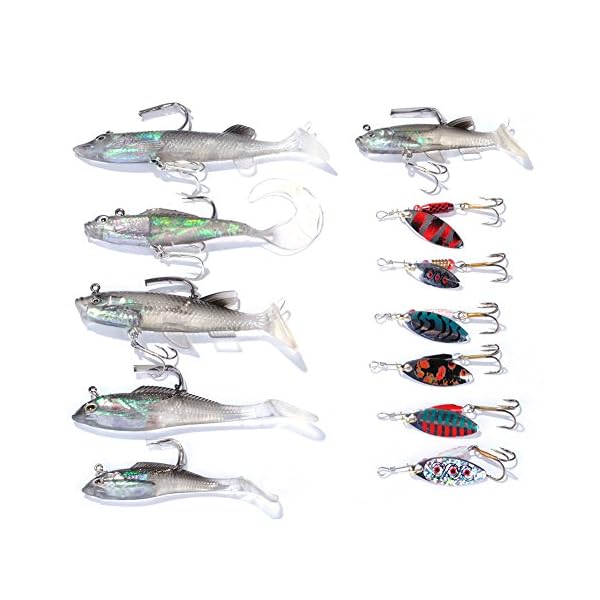 DrFish-Assortted-5-Lure-Boxes-Loaded-60-Bass-Fishing-Baits-Spinners-Rooster-Tail-Trout-Spoons-Soft-Plastic-Shads-Crankbaits-Minnow-Popper-Lures-Variety-Kit