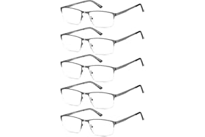 EYECEDAR 5-Pack Reading Glasses for Men Blue Light Blocking Gunmetal Half Frame Metal Spring Hinges Mens Readers 1.75