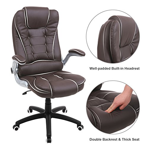 SONGMICS Thick Office Chair Executive Chair with Large Seat and Tilt Function Swivel Computer Chair Brown UOBG51BR