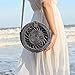 AOLVO Rattan Purse for Women Handwoven Round Rattan Bag Straw Beach Bag with Leather Straps - Black Retro Natural Straw Tote Bag Crossbody Bag Gift for Ladies