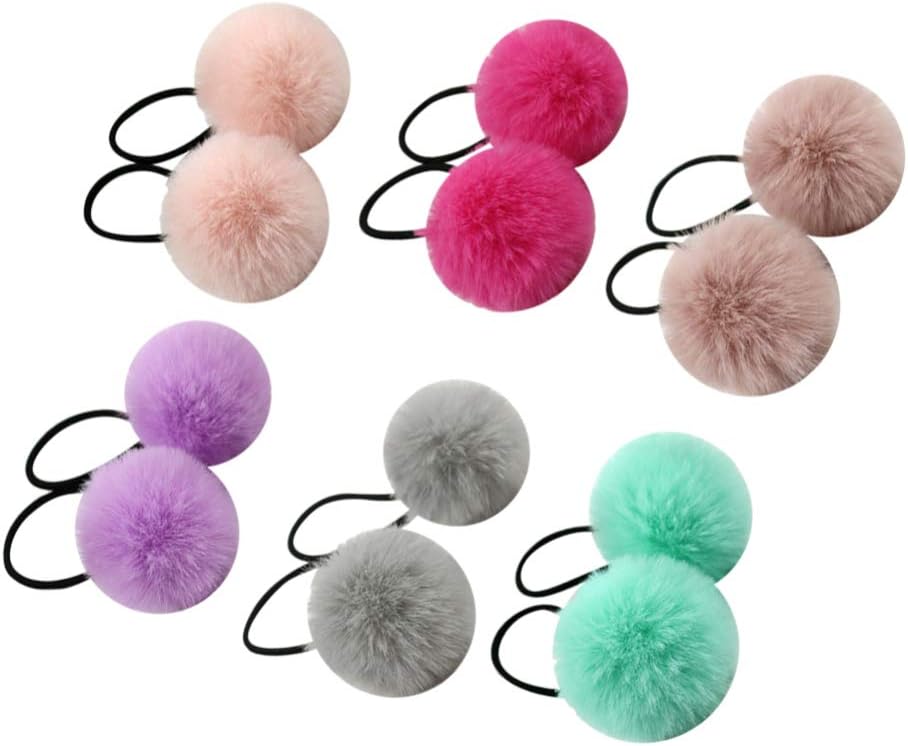 Lurrose 12 Pieces Pom Hair Ties Pompom Ball Elastic Hair Band Ball Fluffy Ponytail Holders Plush Hair Accessories for Women Lady Girls - Image 3