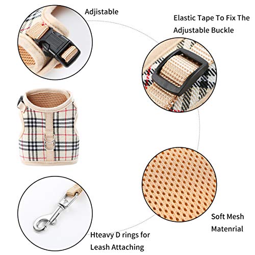 WZPB Cat Harness and Leash Set- Adjustable Soft Mesh Cat Harness for Walking Escape Proof (S, Beige)