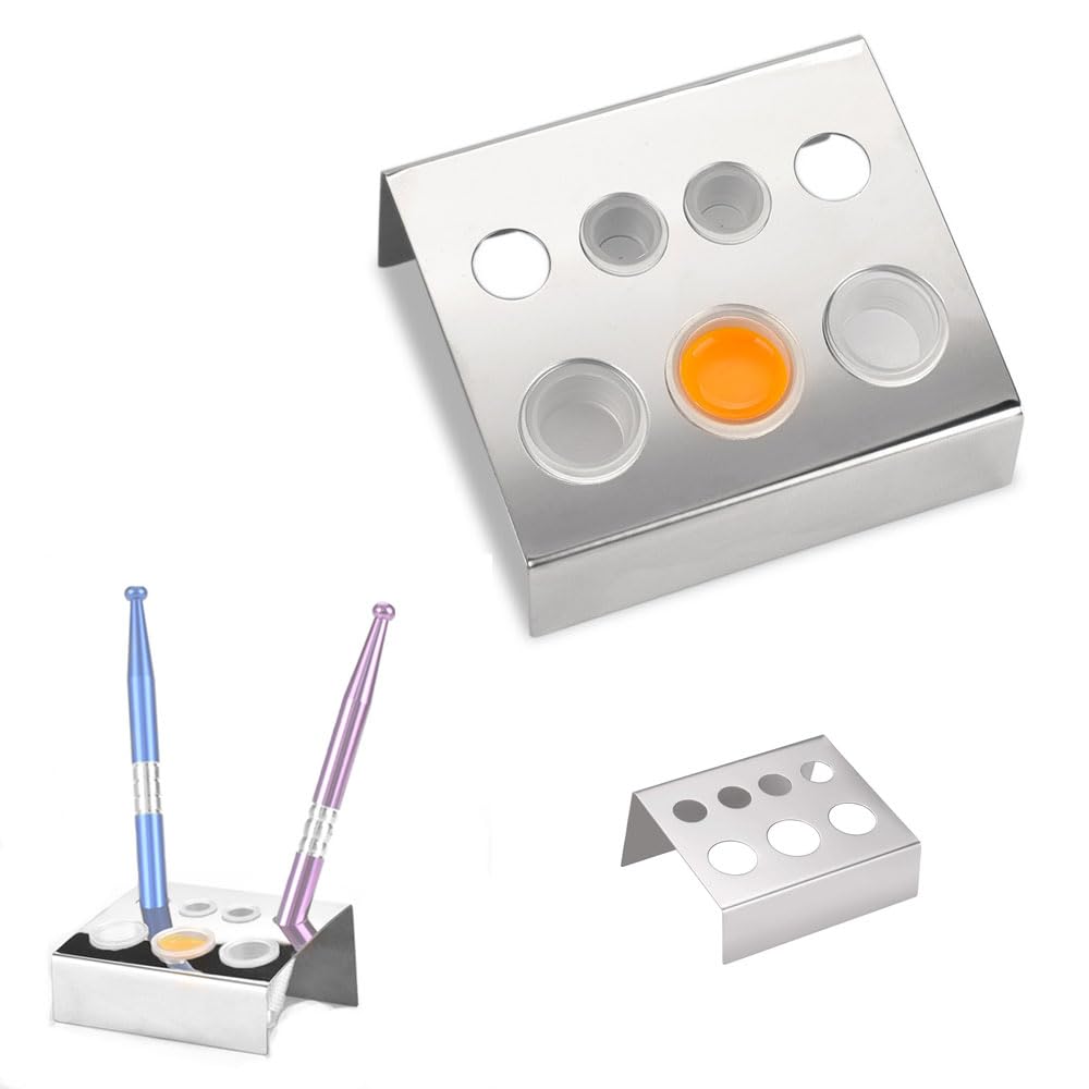 zalati Tattoo Ink Cup Holder 2pcs Pigment Cup Rack Stainless Steel for 7 Caps Tattoo Workyop Supplies