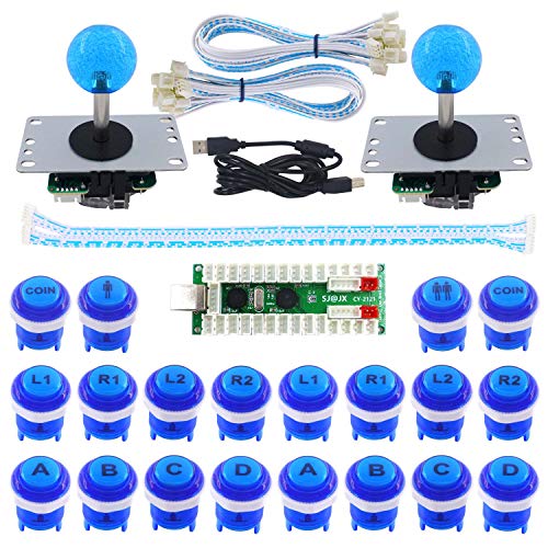 SJ@JX 2 Player LED Arcade Game DIY Kit Mechanical Keyboard Switch PC MAME Raspberry Pi LED Button Fighting Joystick Controller Zero delay USB Encoder Retropie