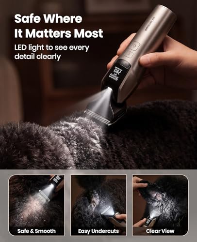 oneisall Professional Dog Grooming Clippers for Thick Hair at Home | 9000RPM, 5-Speed, 5-in-1 DLC Blade, 280-Min Runtime, Low Noise, Magnetic Head, 8 Metal Guide Combs, Cordless, Carrying Case