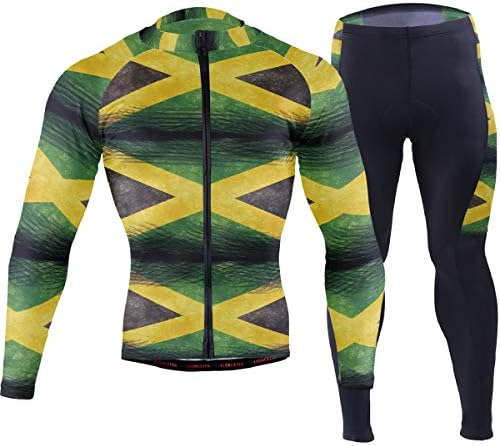 Firefighter Red Line USA Flag Men's Cycling Jersey Long Sleeve Full Zip Bike Clothing Set Quick-Dry Padded Bicycle Pants