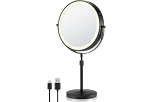 OMIRO 3X/10X Magnifying Makeup Mirror with Lights, 8.5 Inches Double Sided Swivel-Free Vanity Mirror with Height-Adjustable S