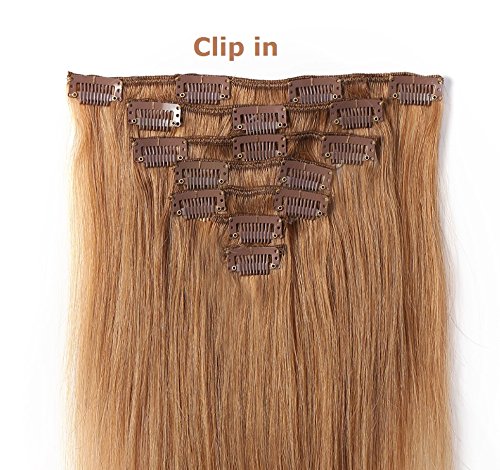 Rosette Hair 18 Inch Straight Human Hair Weft Remy Virgin Hair Clip In Extensions Full Head Hair Extensions Weave Unprocessed Hair 7pcs/set 75grams(Color-12)