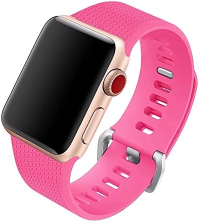 For Apple Watch Band,Guangzhi Soft Silicone Replacement Wrist Strap Band with Aluminum Buckle for iWatch Apple Watch Series 3,Series 2,Series 1,Sport,Edition,38mm,Barpink