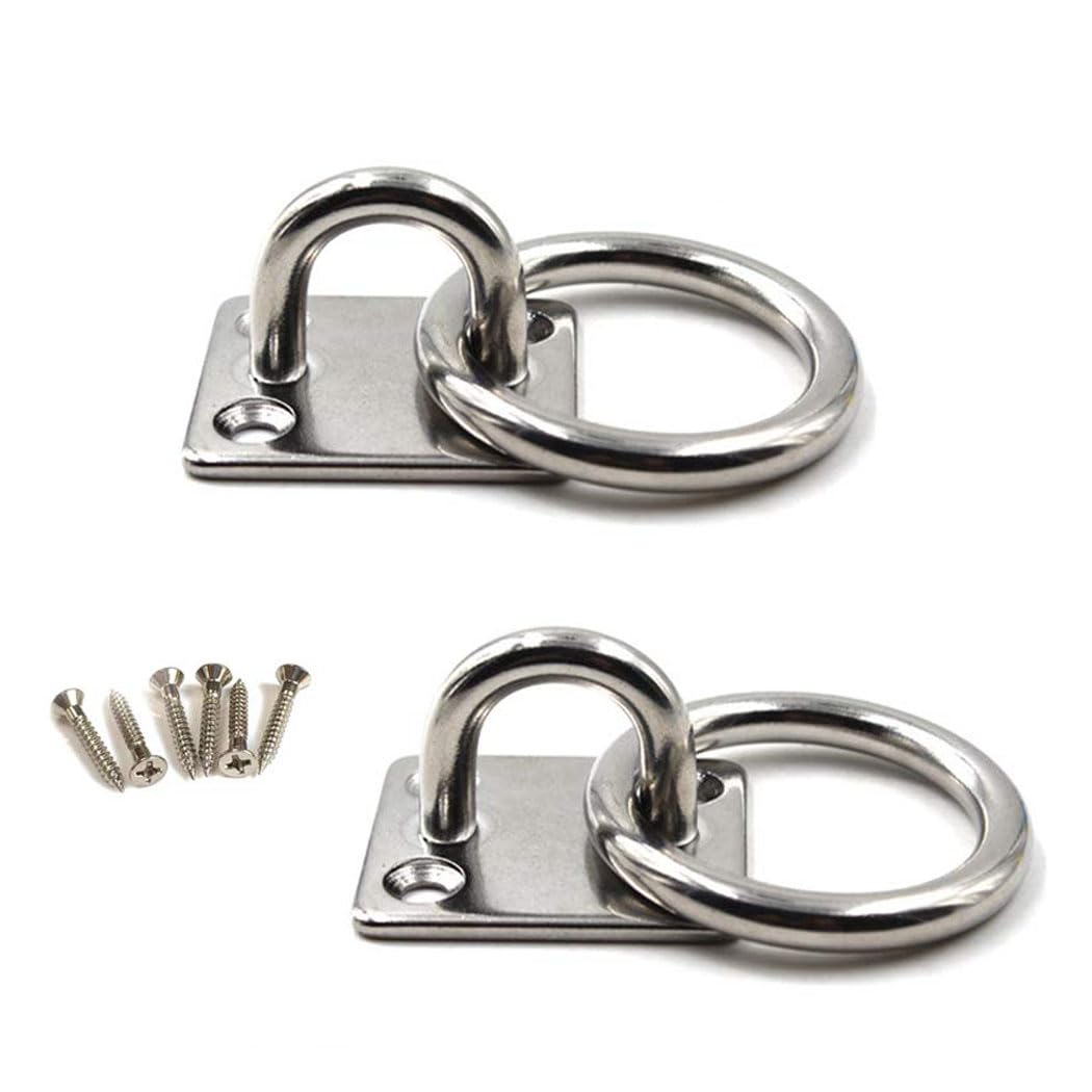 Flomore (Pack of 2) M8 Ceiling Hook Pad Eye Plate 304 Stainless Steel Wall Mount Hook Heavy Duty for Hanging Including Stainless Steel Screws