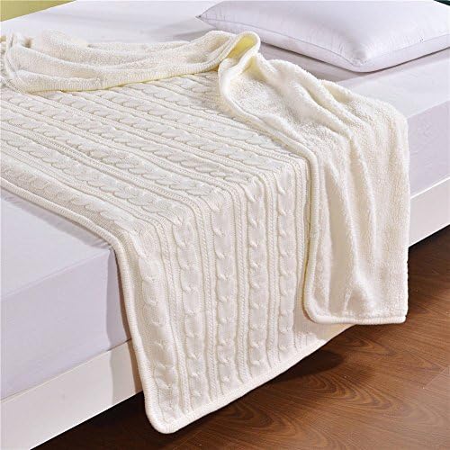 Cable Knit Sherpa Throw Blanket,Thick and Reversible Fleece Sweater Blanket Super Soft Cozy Sofa\Couch\Air Conditioning Blankets White 47"x71" by MisDress