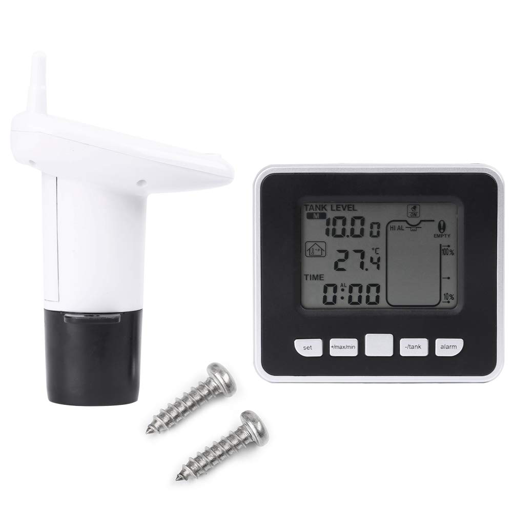 ASHATA Water Level Sensor Transmitter,Ultrasonic Water Tank Liquid Depth Level Meter Sensor with Temperature Digital Display,Multi Function Indoor Liquid Depth Level Meter Sensor