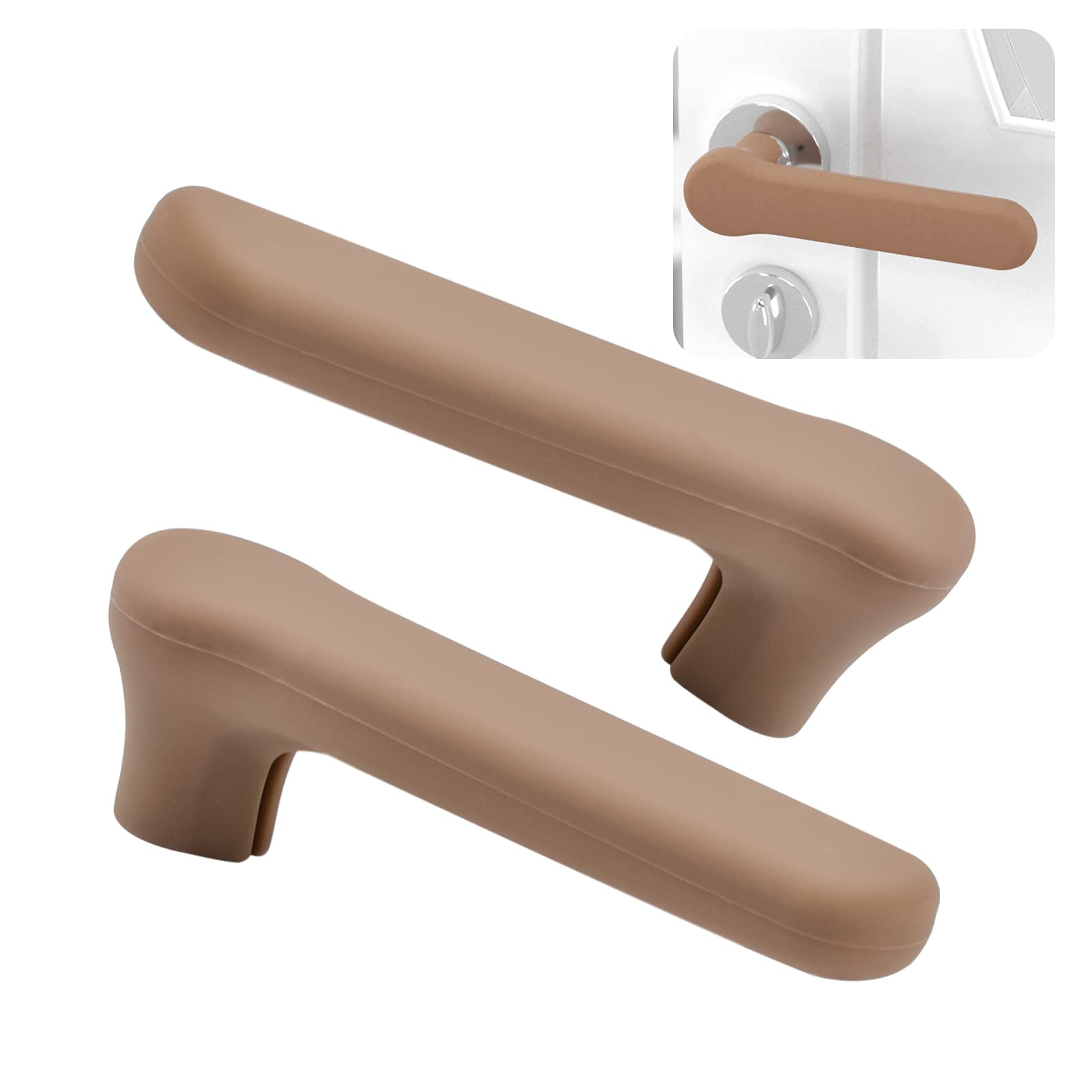 UFURMATE Door Handle Covers, 2Pcs Brown Door Knob Covers Silicone Door Handle Glove Covers Anti-Static Safety Door Knob Protector for Flat Square Door Levers 150 * 45mm — image 1