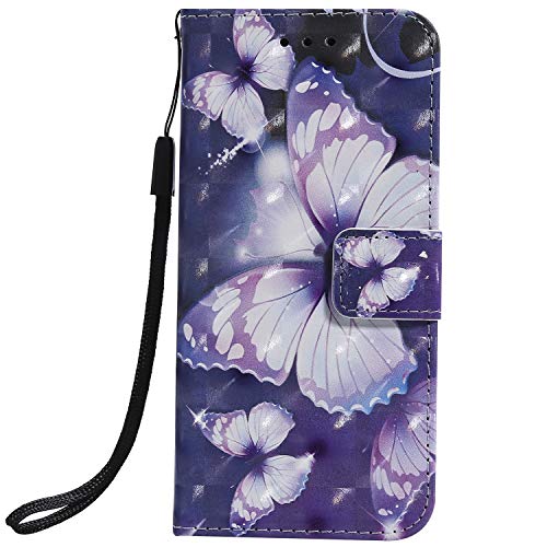 Funyye Magnetic Flip Case for Samsung Galaxy S10,Elegant 3D Purple Butterfly Fantasy Painted Design Folio Wallet Pocket with Stand Credit Card Holder Slots Soft Silicone Leather Case for Samsung S10